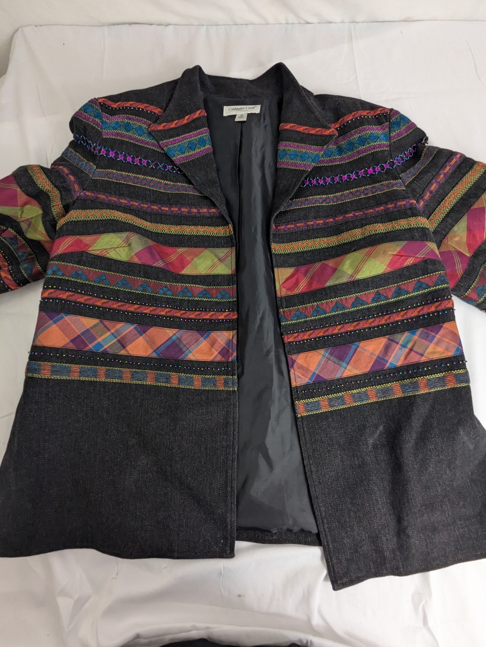 Coldwater Creek Multicolor Patterned Women's Jacket - Gray with Rainbow Stripes